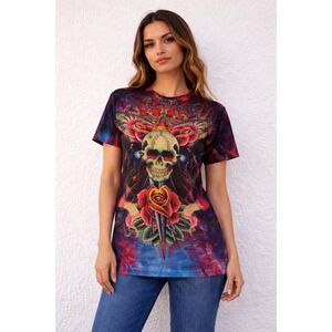 Vintage Y2K Christian Audigier Skull Panther Tattoo Graphic Tee Ed Hardy Era M